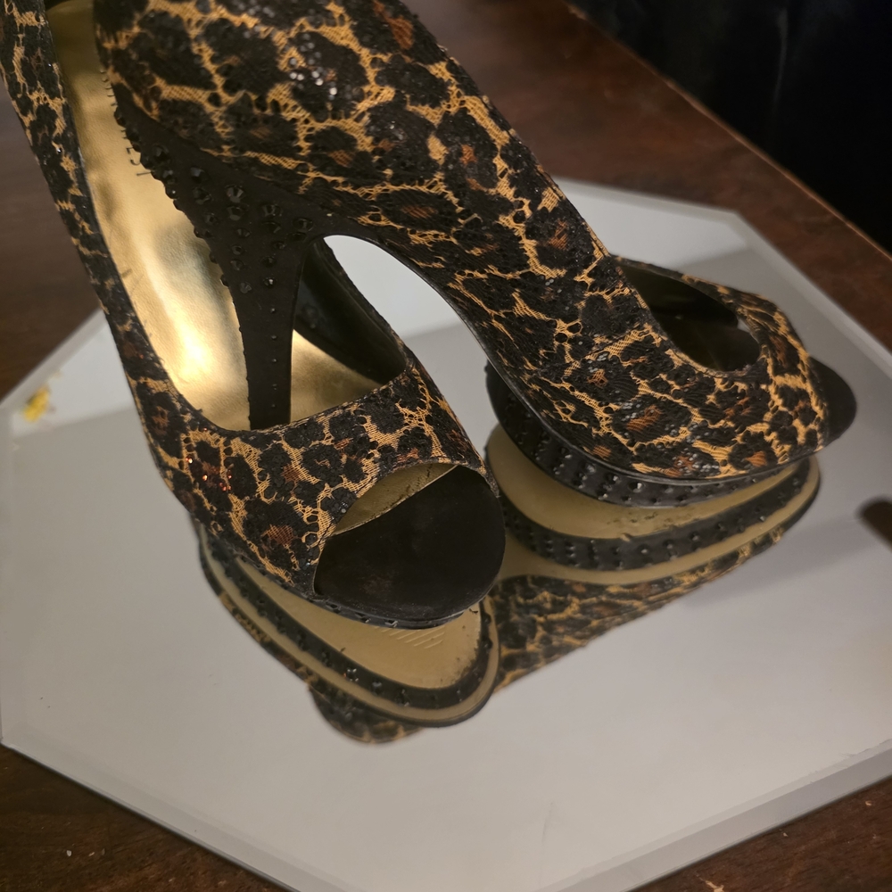 Nine West Black and Brown Animal Print Heels